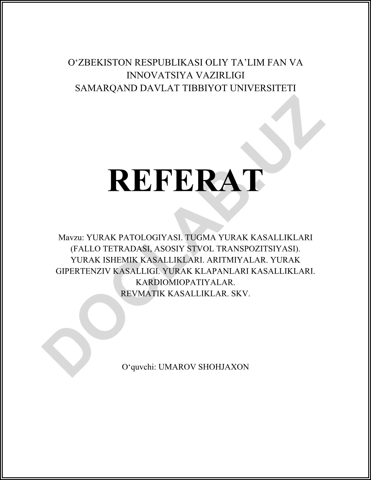 Yurak patologiyasi va yurak kasalliklari