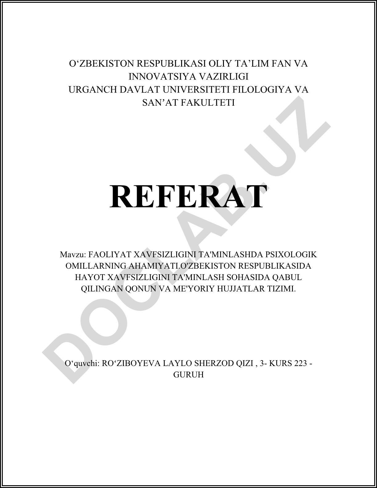 Faoliyat xavfsizligini ta'minlashda psixologik omillarning ahamiyati