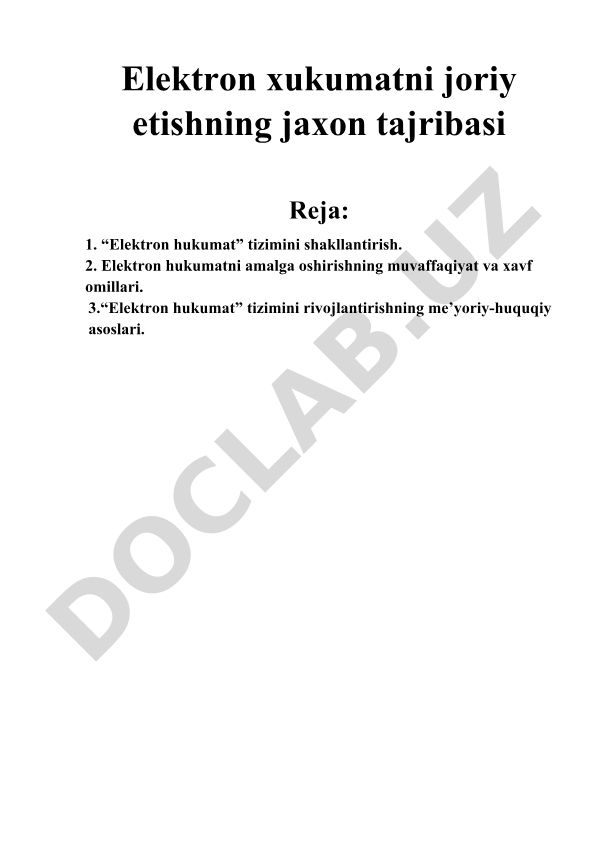 Elektron xukumatni joriy etishning jaxon tajribasi