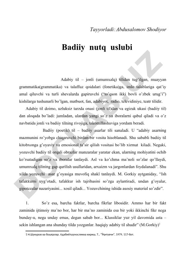 Badiiy nutq uslubi va adabiy tilning o'zaro munosabatlari