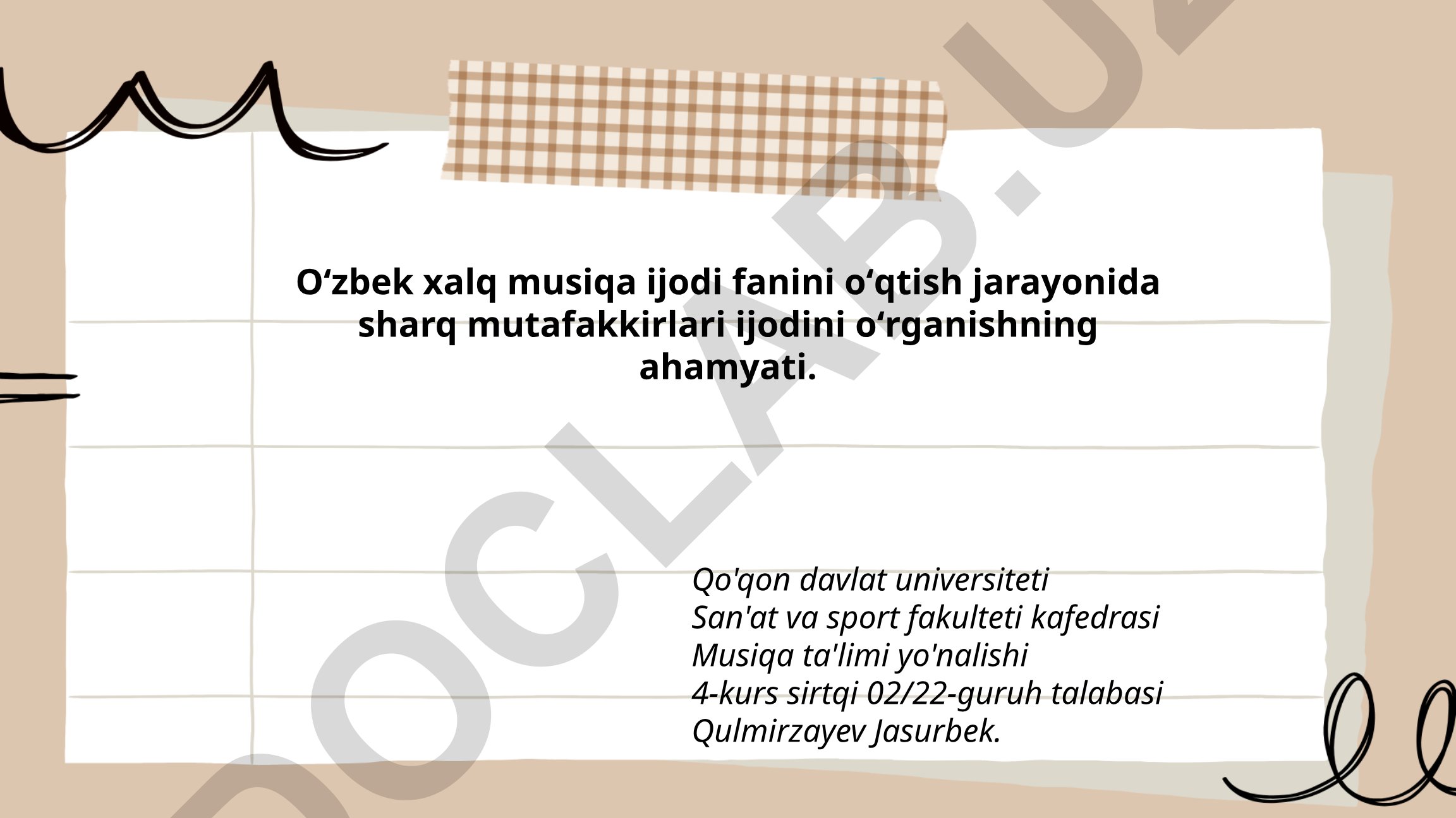 O'zbek xalq musiqa ijodi fanida sharq mutafakkirlari ijodini o'rganish ahamiyati