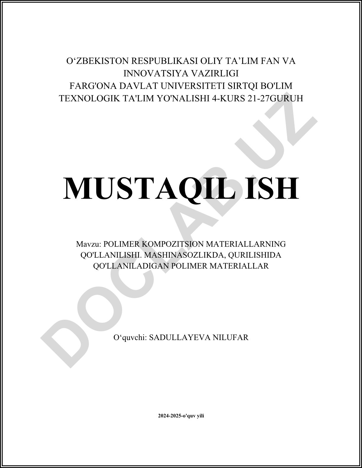 Polimer kompozitsion materiallarning qo'llanilishi