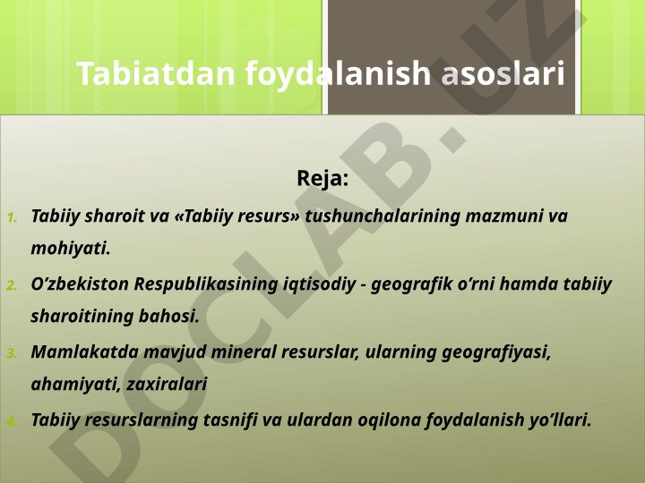 Tabiatdan foydalanish asoslari