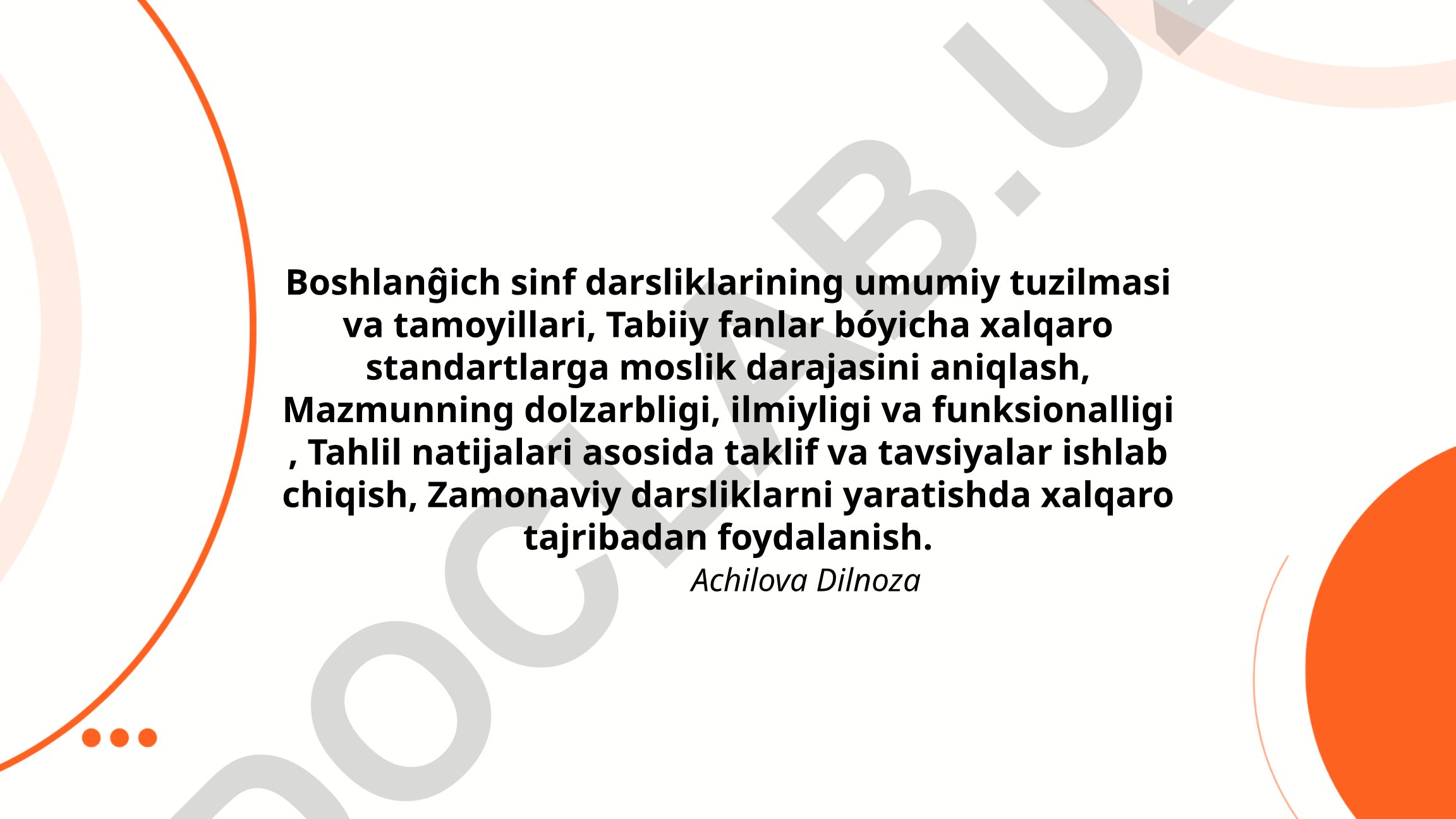 Boshlang'ich sinf darsliklarining tuzilmasi va xalqaro standartlarga mosligi