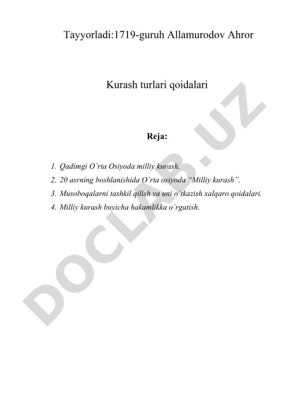 Milliy kurash turlari qoidalari va tarixi
