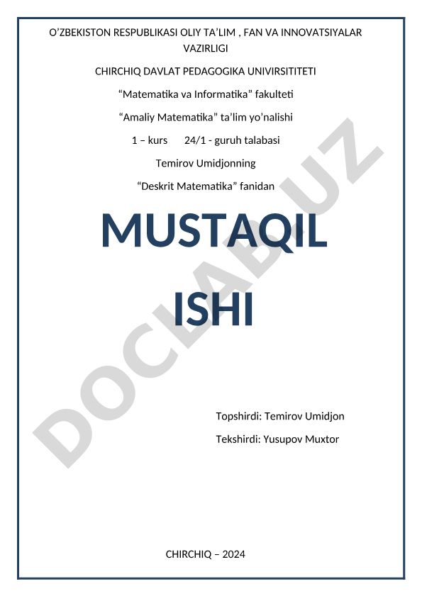 To'plamlar va ular ustida amallar, to'plamlar algebrasi, kirirtish chiqarish qoidasi