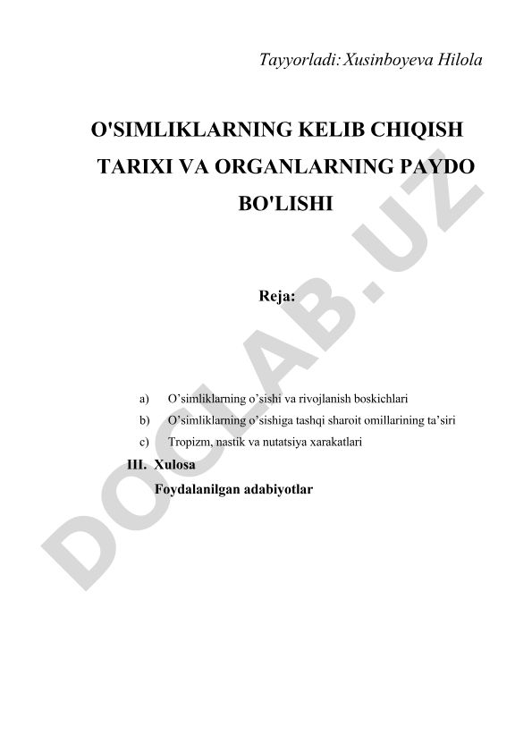 O'simliklarning o'sishi va rivojlanish bosqichlari
