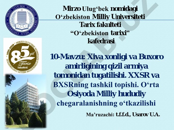 Xiva xonligi va Buxoro amirligining qizil armiya tomonidan tugatilishi. XXSR va BXSRning tashkil topishi. O‘rta Osiyoda Milliy hududiy chegaralanishning o‘tkazilishi