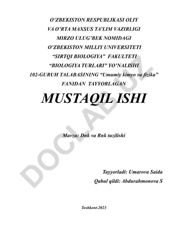 DNK va Rnk tuzilishi