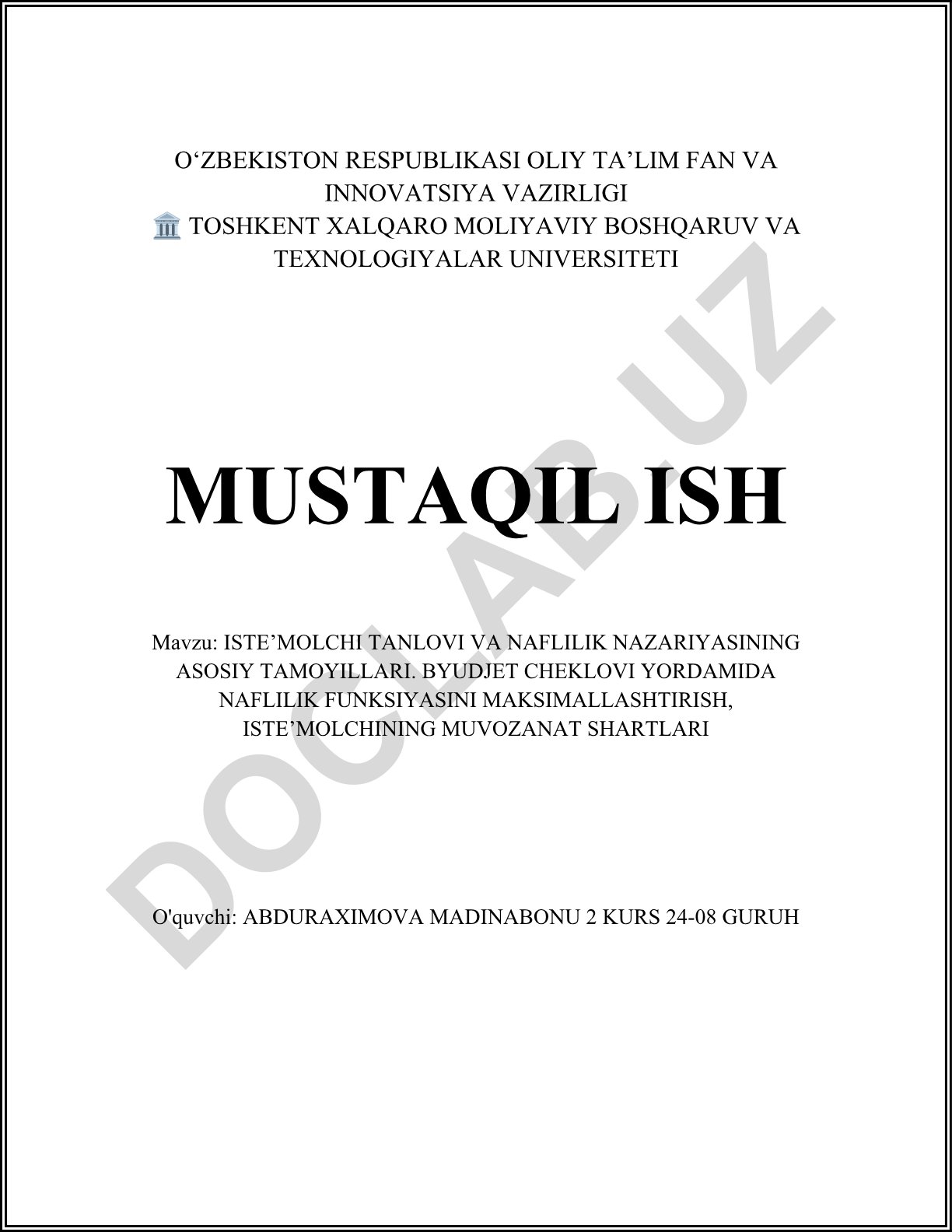 Iste'molchi tanlovi va naflilik nazariyasining asosiy tamoyillari