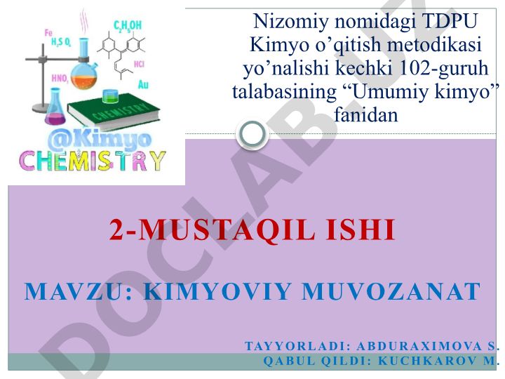 Kimyoviy muvozanat va reaksiyalar turlari