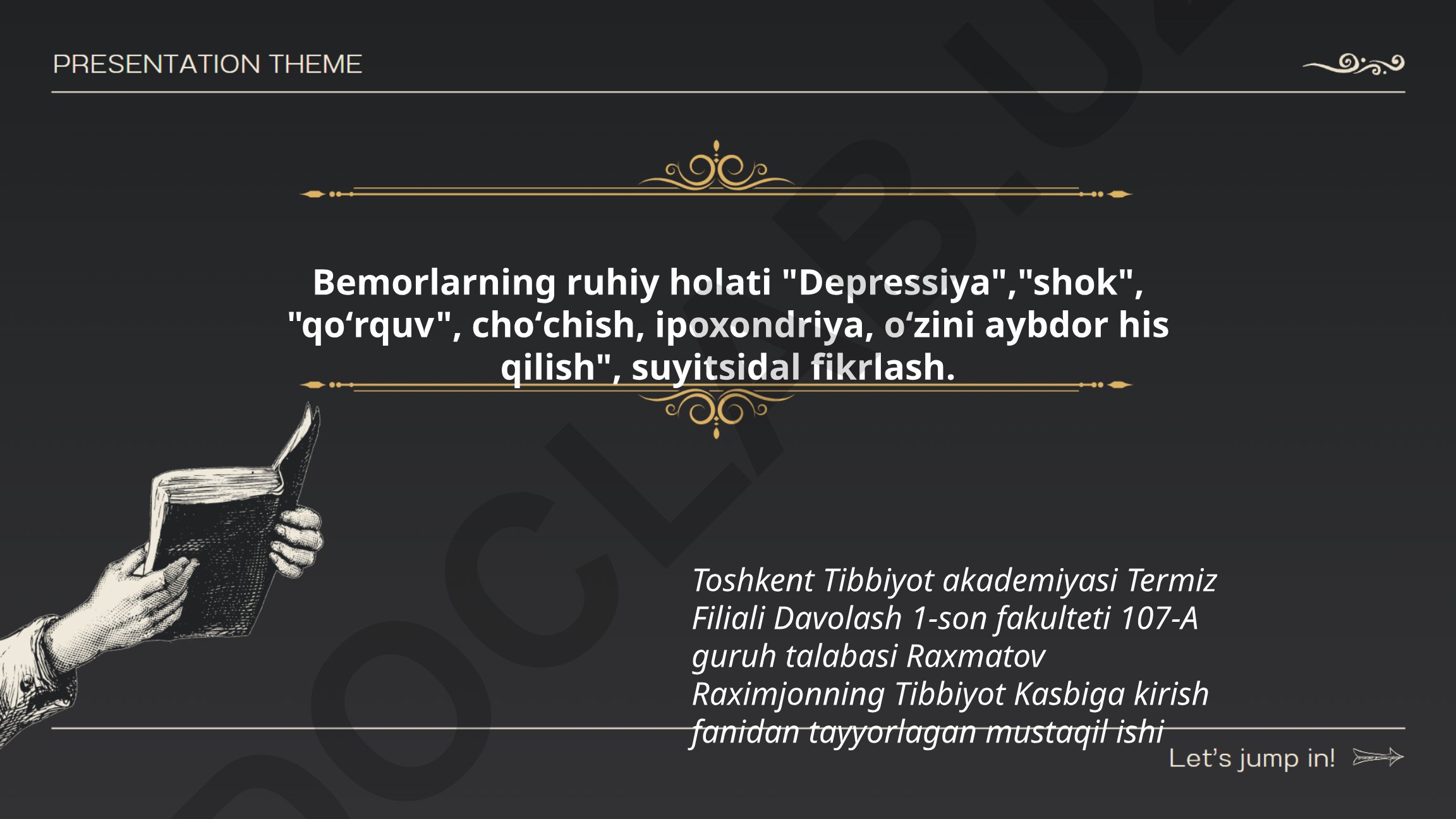 Bemorlarning ruhiy holati: depressiya, shok, qoʻrquv va boshqa psixologik holatlar