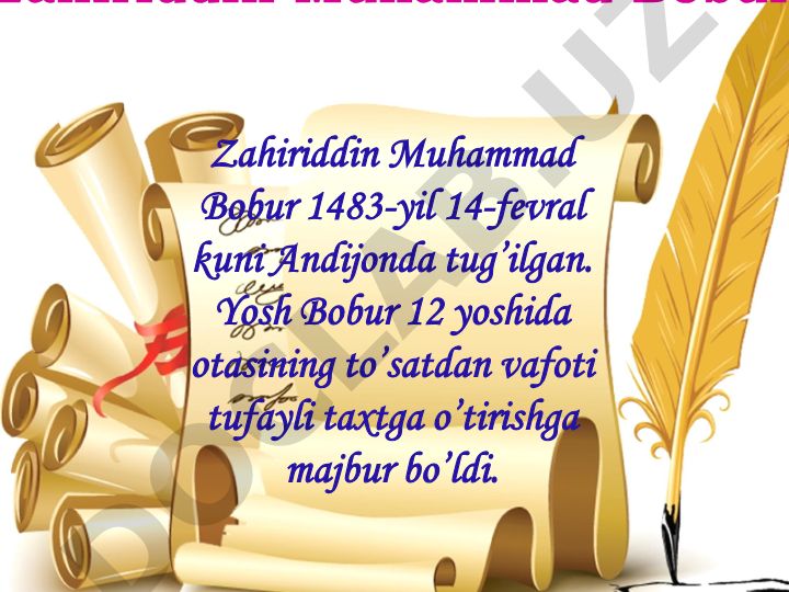 Zahiriddin Muhammad Boburning hayoti va ijodi