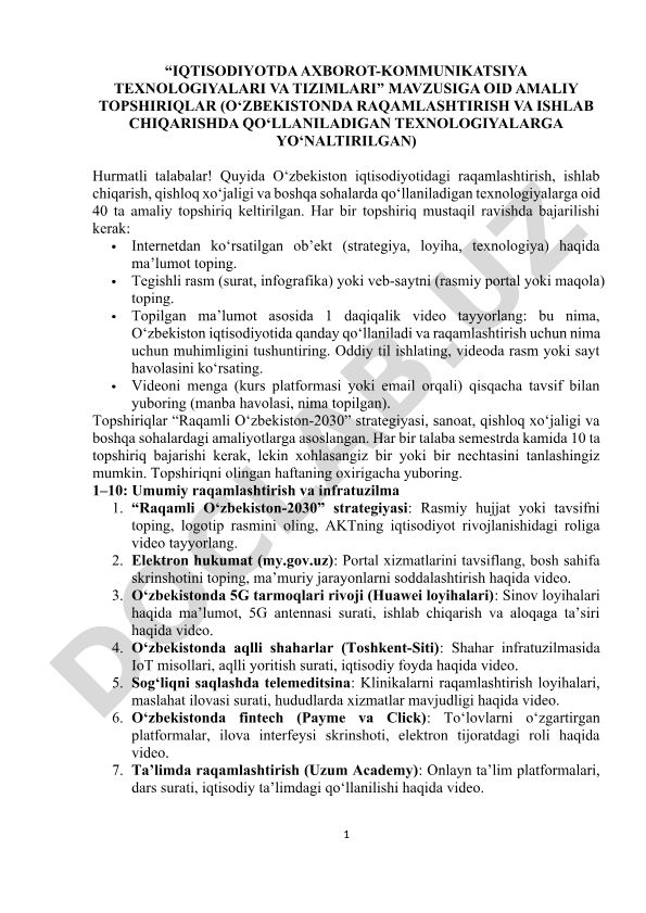 O‘zbekistonda raqamlashtirish va ishlab chiqarishda qo‘llaniladigan texnologiyalar