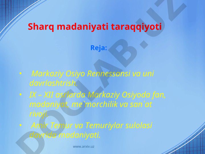 Markaziy Osiyo Rennessansi va uni davrlashtrish