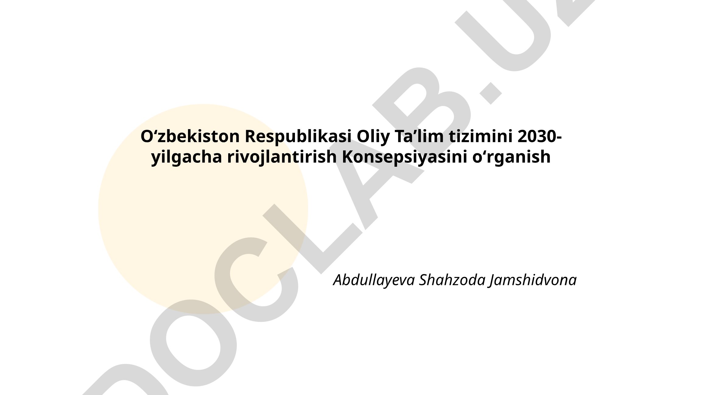 Oʻzbekiston Respublikasi Oliy Taʼlim tizimini 2030-yilgacha rivojlantirish Konsepsiyasi