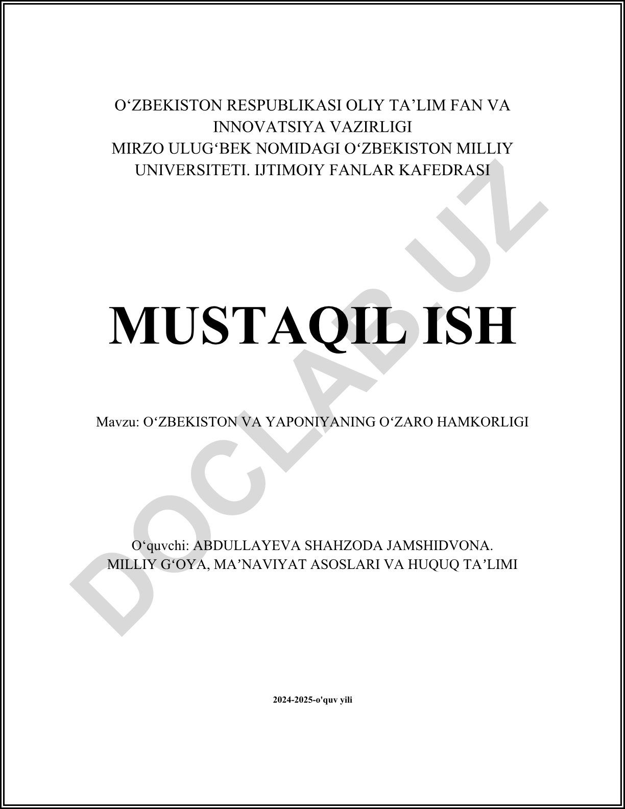 Oʻzbekiston va Yaponiyaning oʻzaro hamkorligi