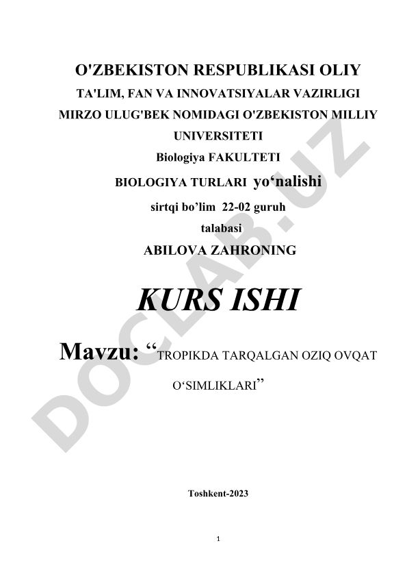 Tropikda tarqalgan oziq ovqat oʻsimliklari