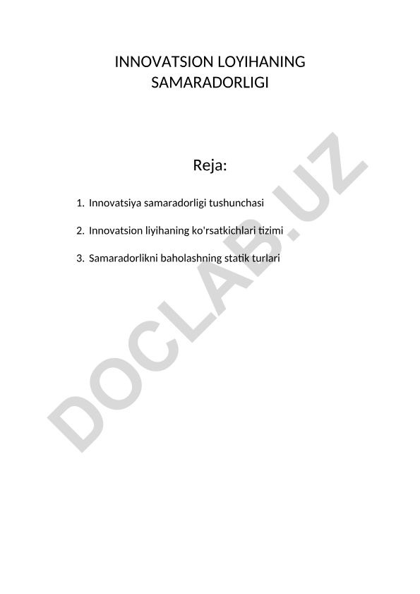 Innovatsion loyihalar samaradorligini baholash
