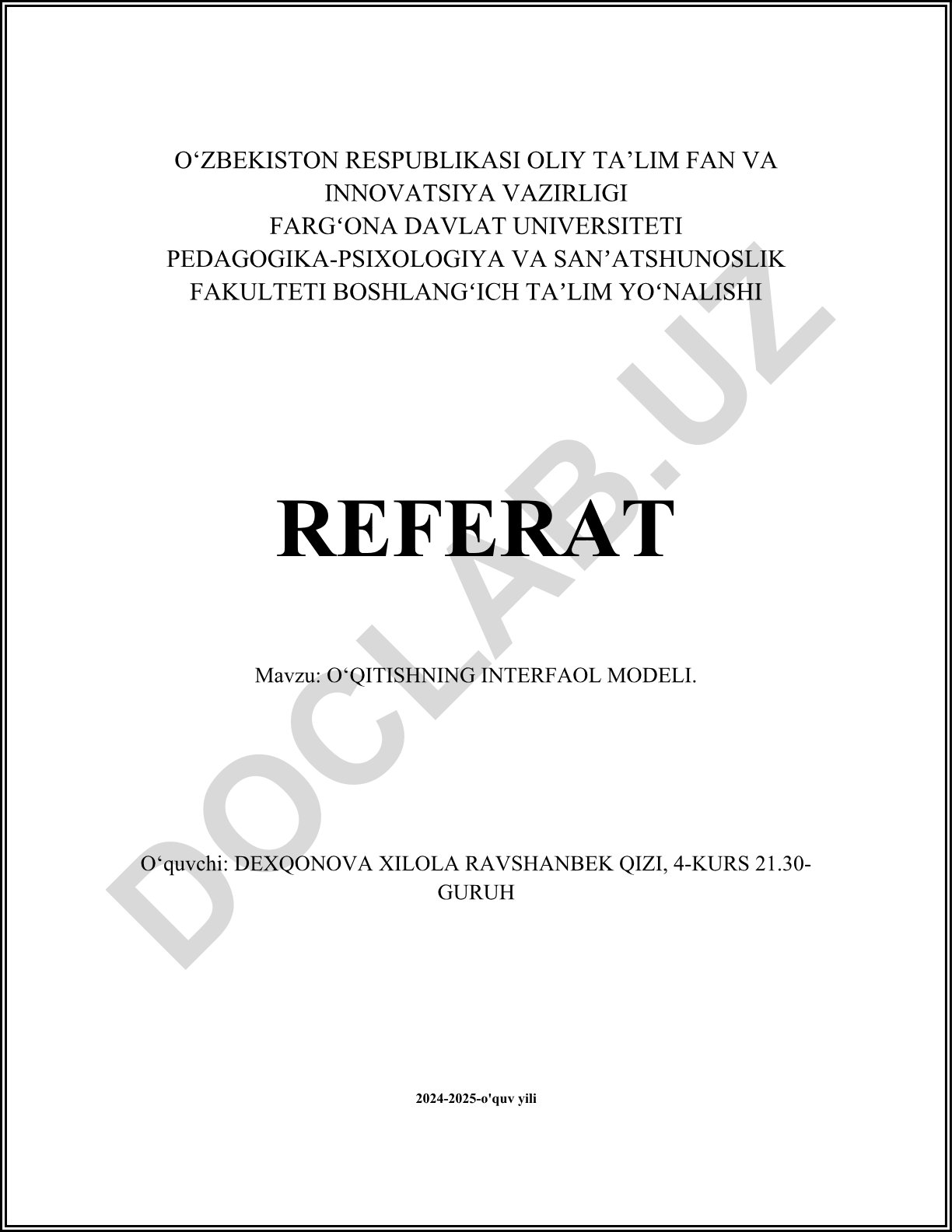 O‘QITISHNING INTERFAOL MODELI