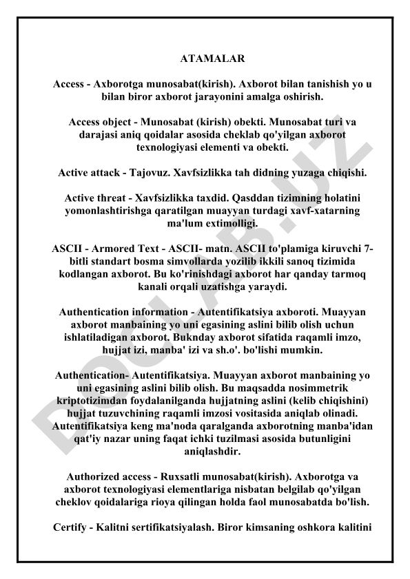 Axborot xavfsizligi atamalari va tushunchalari