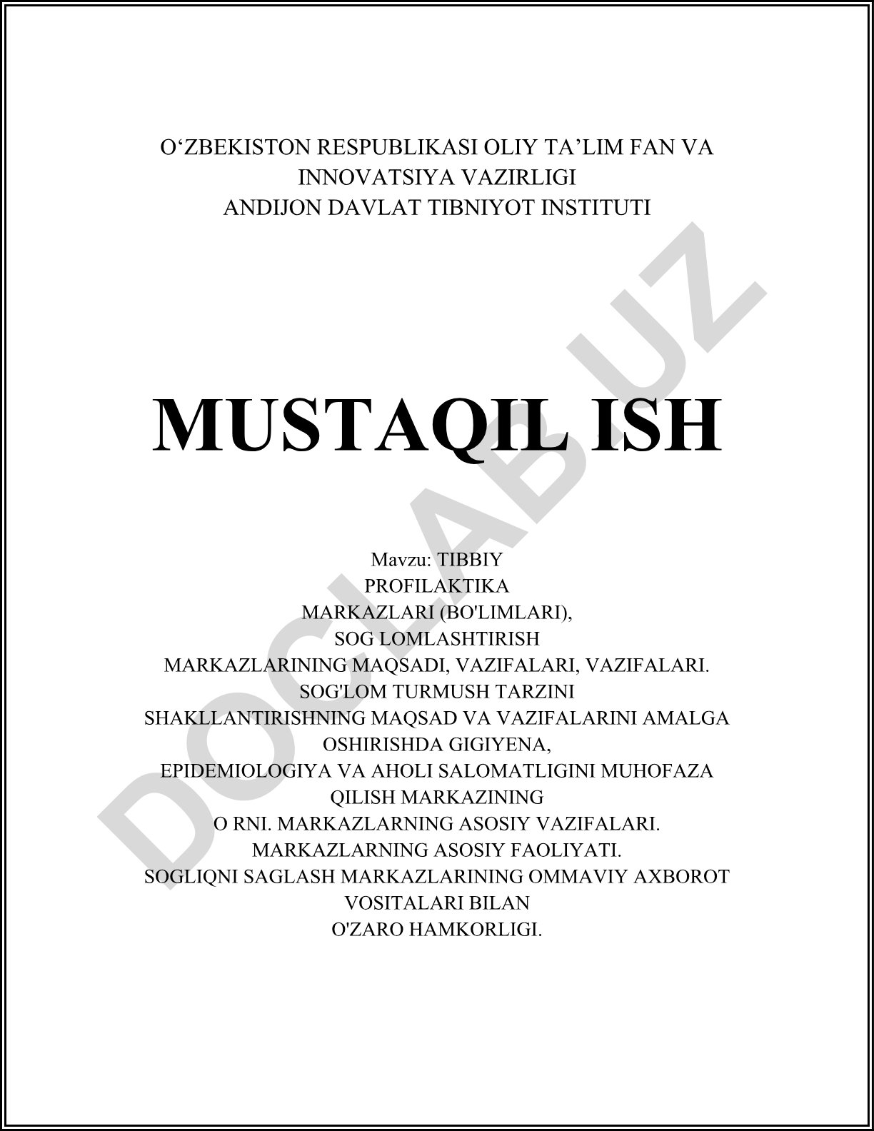 Tibbiy profilaktika markazlari va sog'lomlashtirish markazlarining maqsad va vazifalari