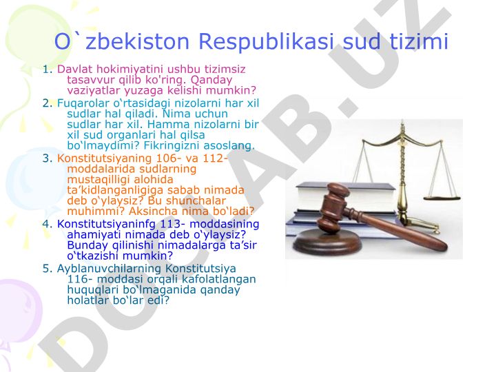 O'zbekiston Respublikasi sud tizimi va Konstitutsiya moddalari