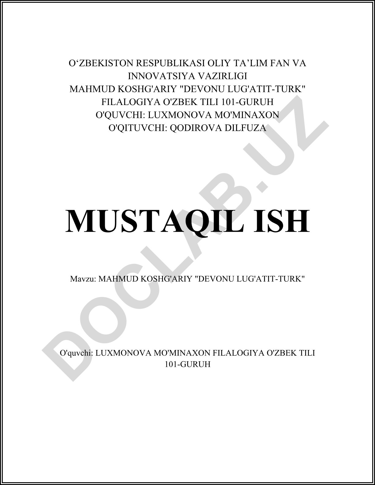 Mahmud Koshg'ariy "Devonu Lug'atit-Turk"