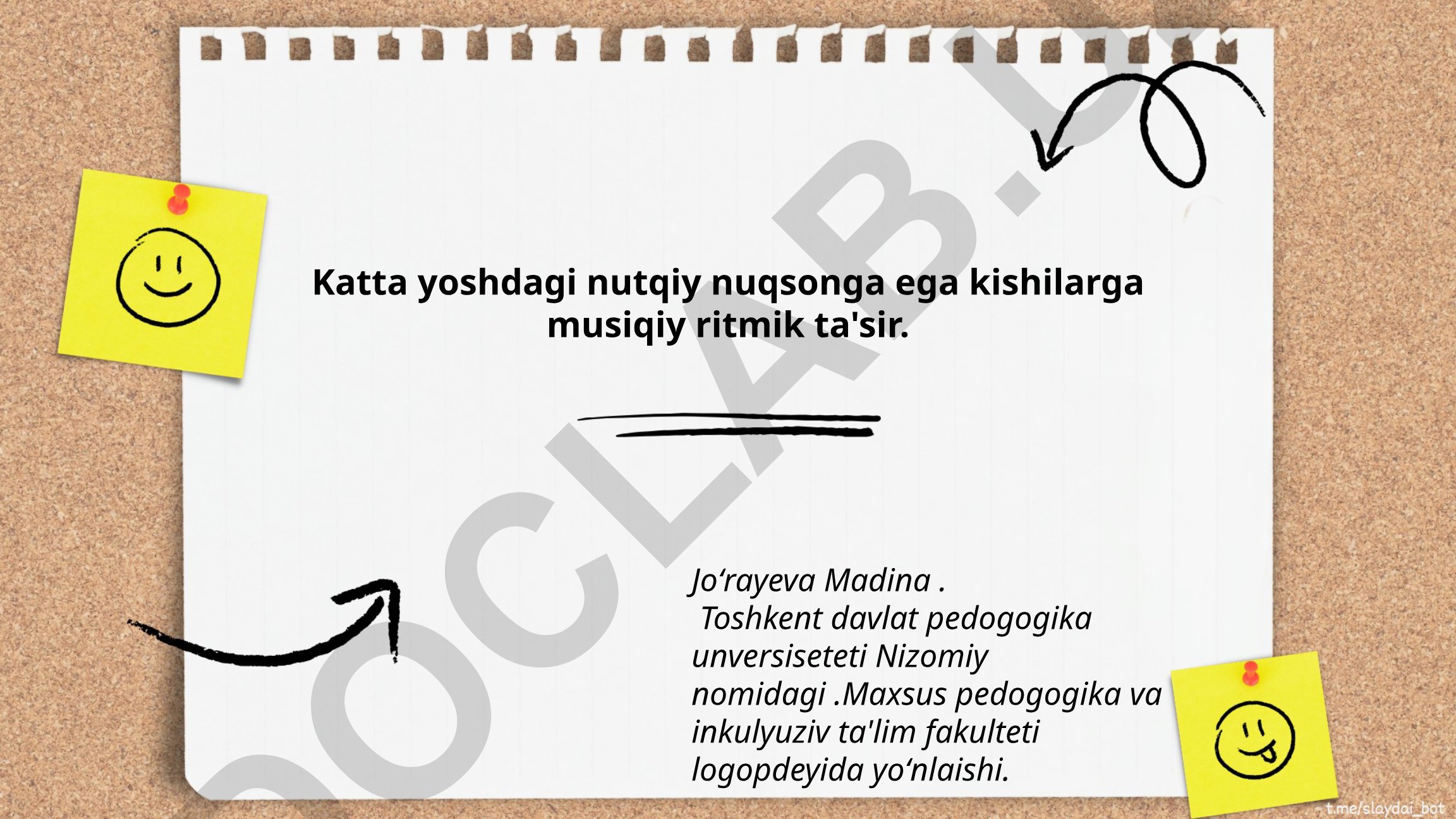 Katta yoshdagi nutqiy nuqsonga ega kishilarga musiqiy ritmik ta'sir