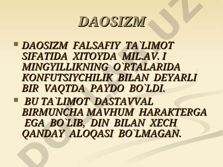 Daosizm falsafiy ta'limoti va uning Xitoyda paydo bo'lishi
