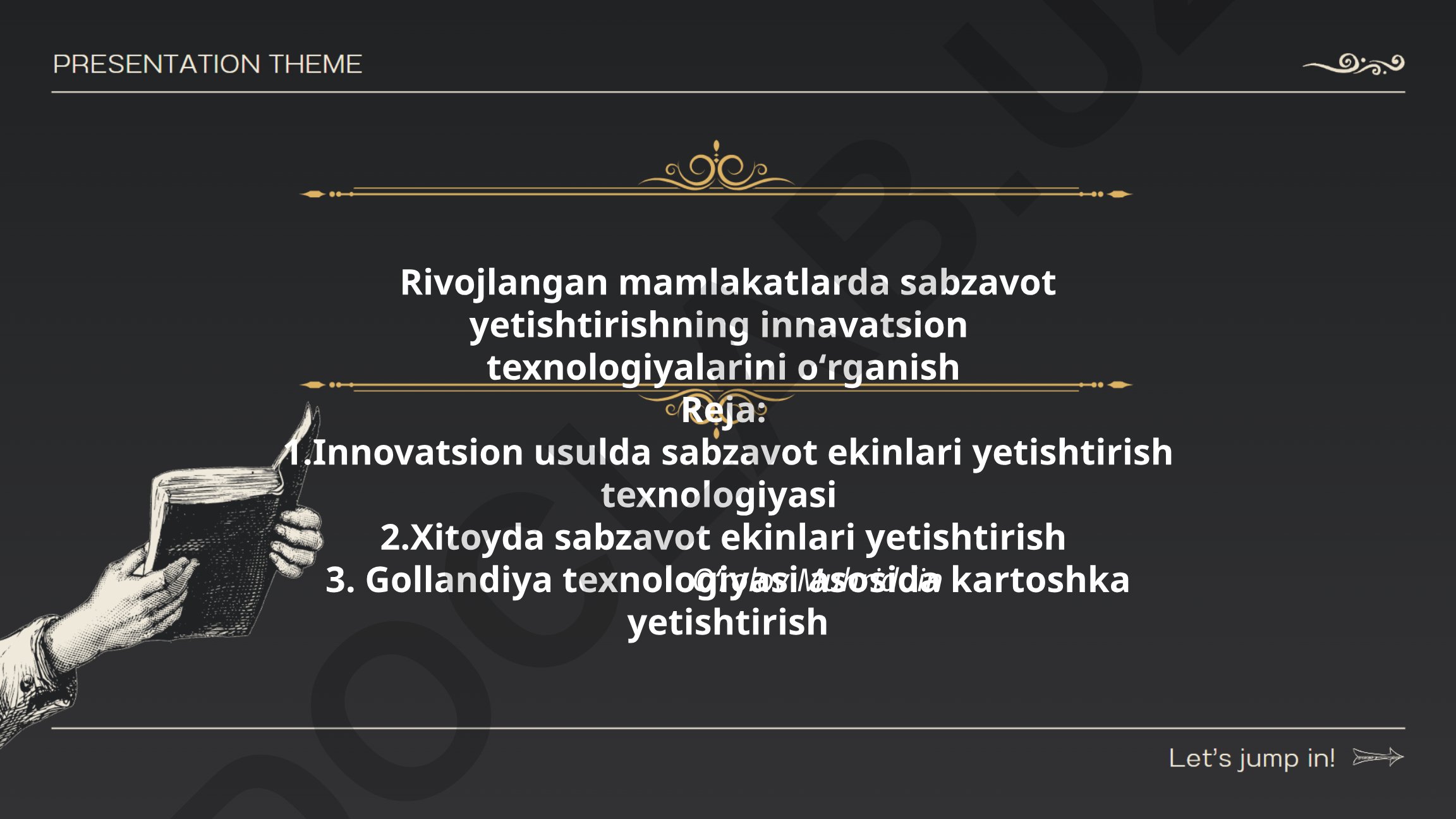 Rivojlangan mamlakatlarda sabzavot yetishtirishning innovatsion texnologiyalarini o‘rganish