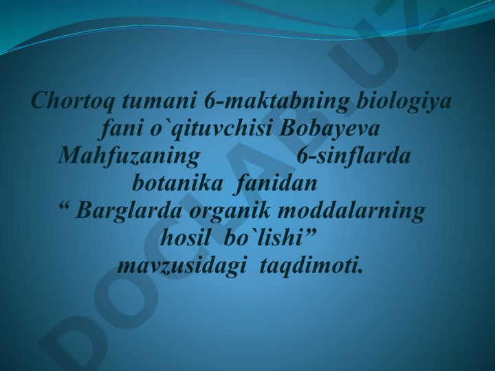 Barglarda organik moddalarning hosil bo'lishi - fotosintez