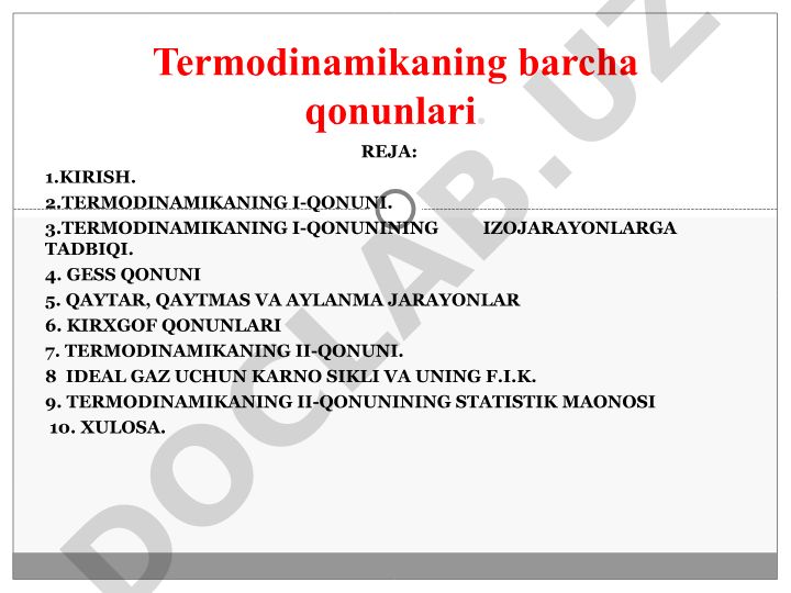 Termodinamikaning asosiy qonunlari va ularning tadbiqi