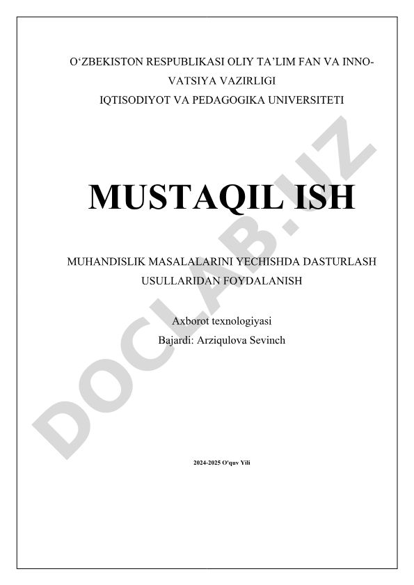 Muhandislik masalalarini yechishda dasturlash usullaridan foydalanish