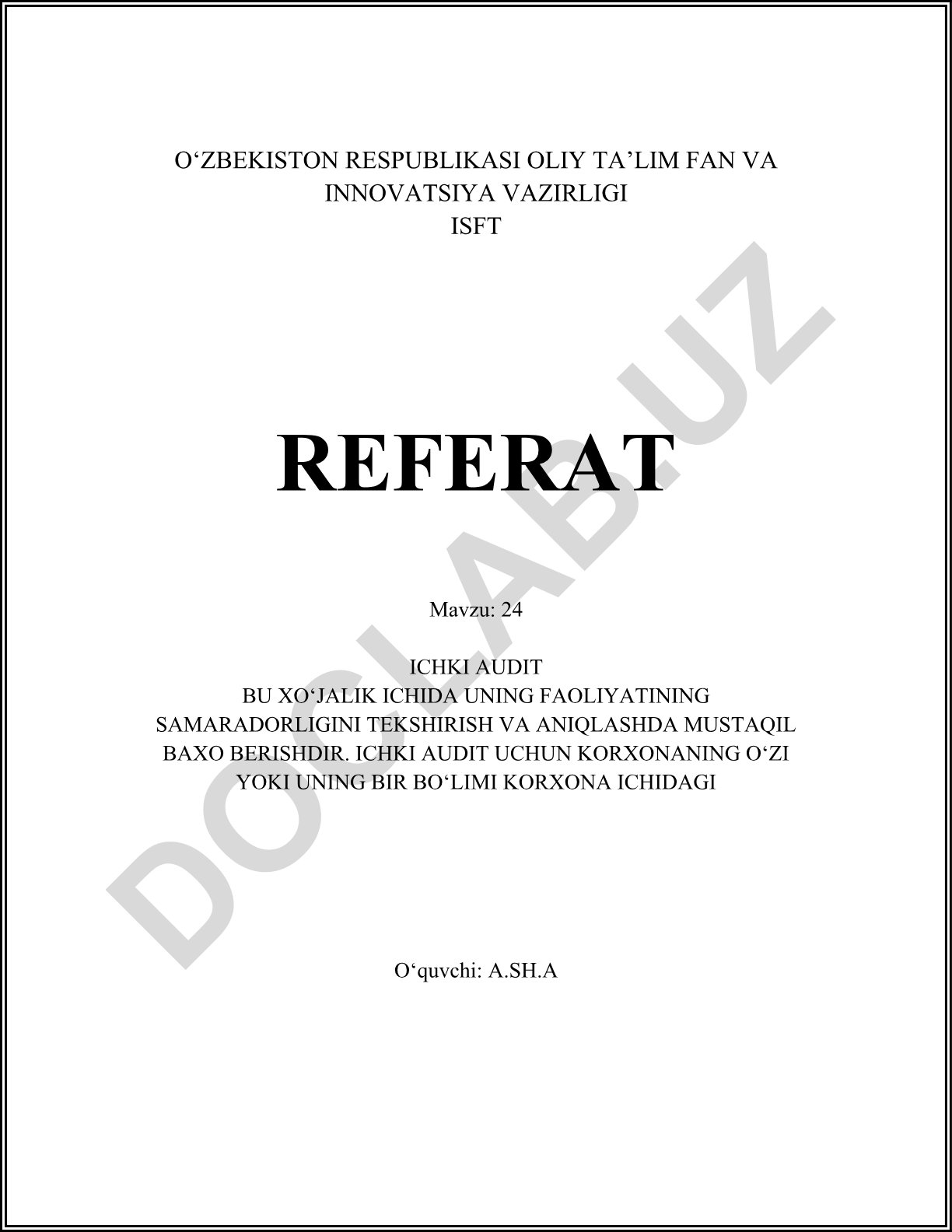 Ichki audit va ijro nazorati