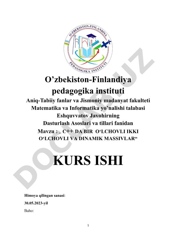 C++ da bir o‘lchovli, ikki o‘lchovli va dinamik massivlar