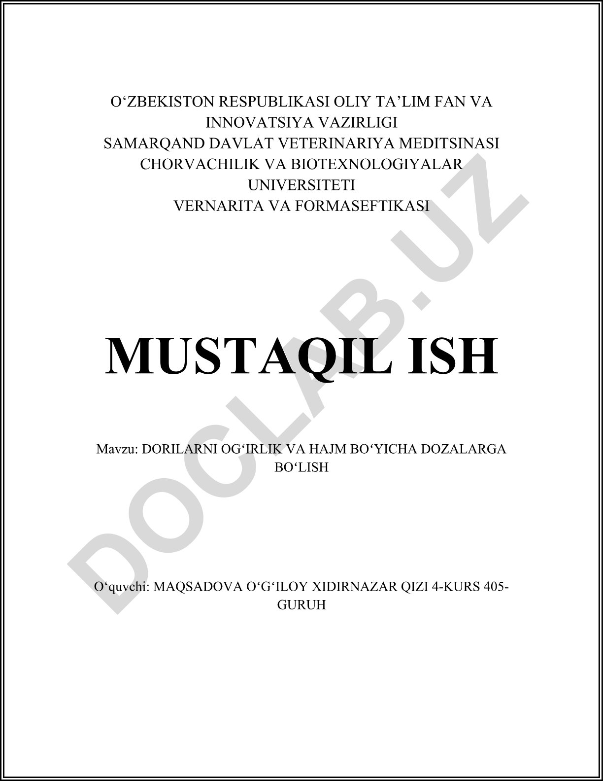 Dorilarni ogʻirlik va hajm boʻyicha dozalarga boʻlish