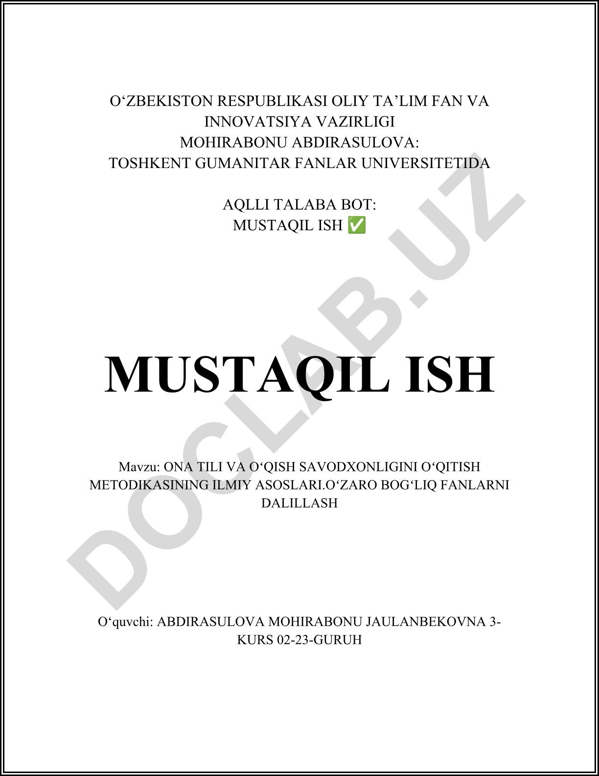 Ona tili va o'qish savodxonligini o'qitish metodikasining ilmiy asoslari
