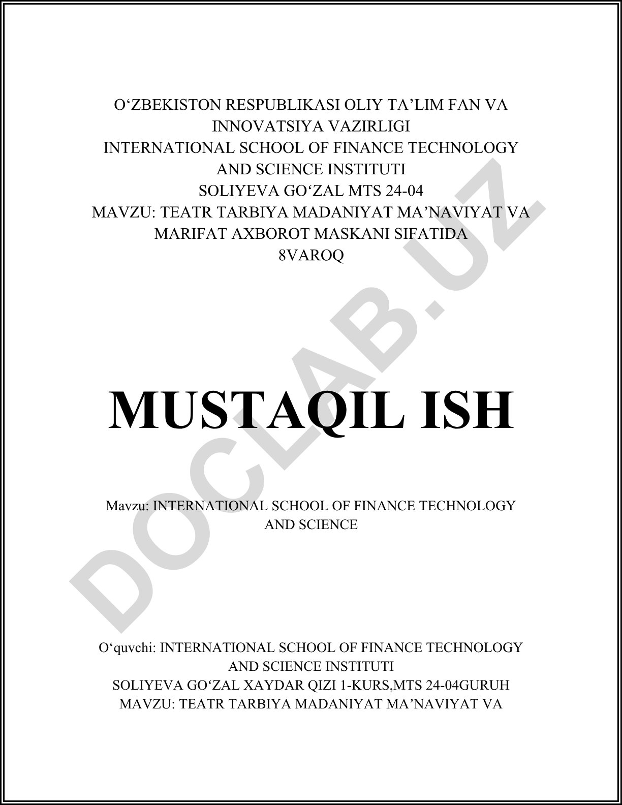 Teatr tarbiya madaniyat ma'naviyat va marifat axborot maskani sifatida