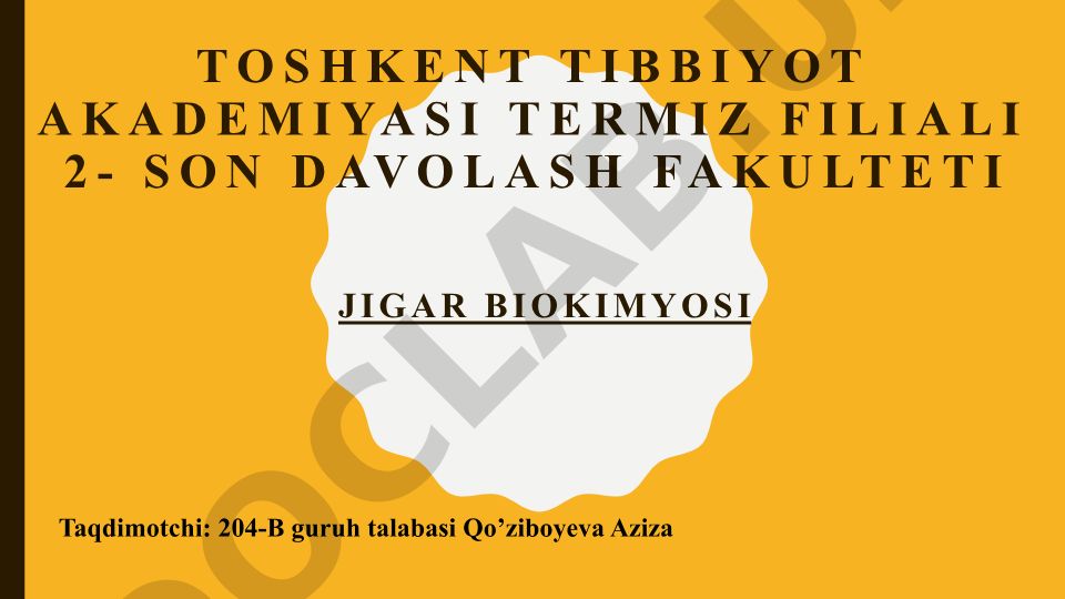 Jigar biokimyosi va uning funktsiyalari