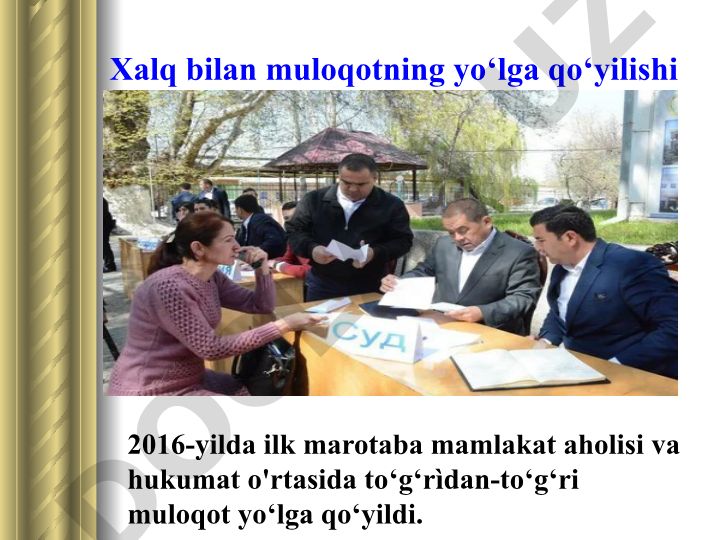 O'zbekistonda xalq bilan muloqot tizimining rivojlanishi