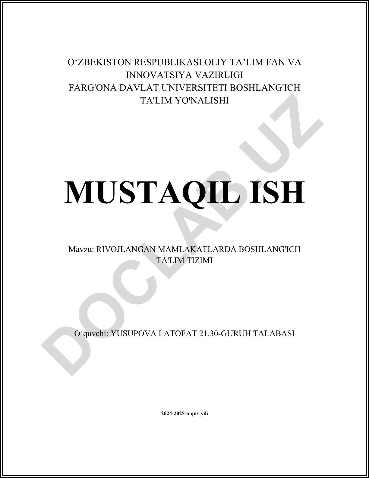 Rivojlangan mamlakatlarda boshlang'ich ta'lim tizimi