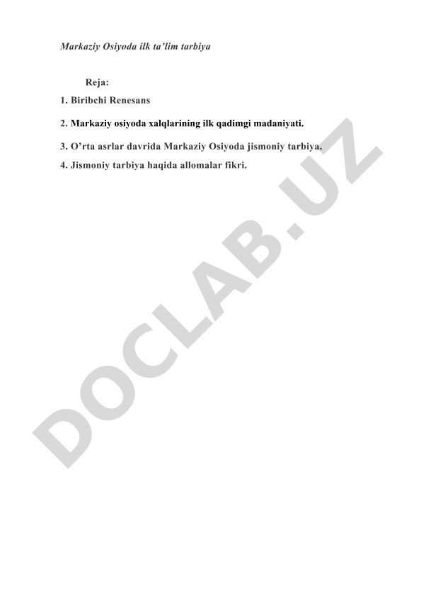 Markaziy Osiyoda ilk ta'lim tarbiya tarixi