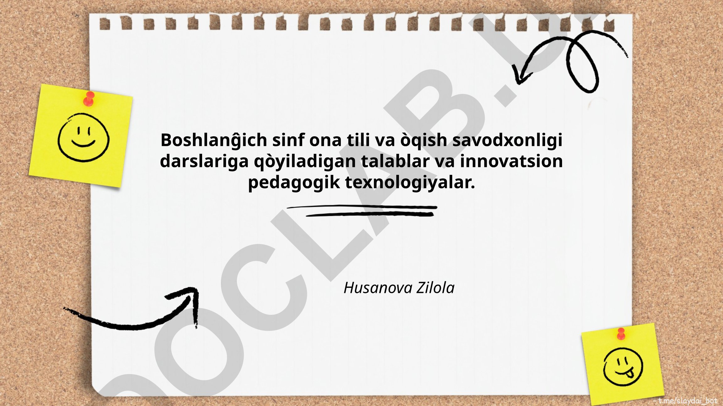 Boshlang'ich sinf ona tili va o'qish savodxonligi darslariga qo'yiladigan talablar va innovatsion pedagogik texnologiyalar