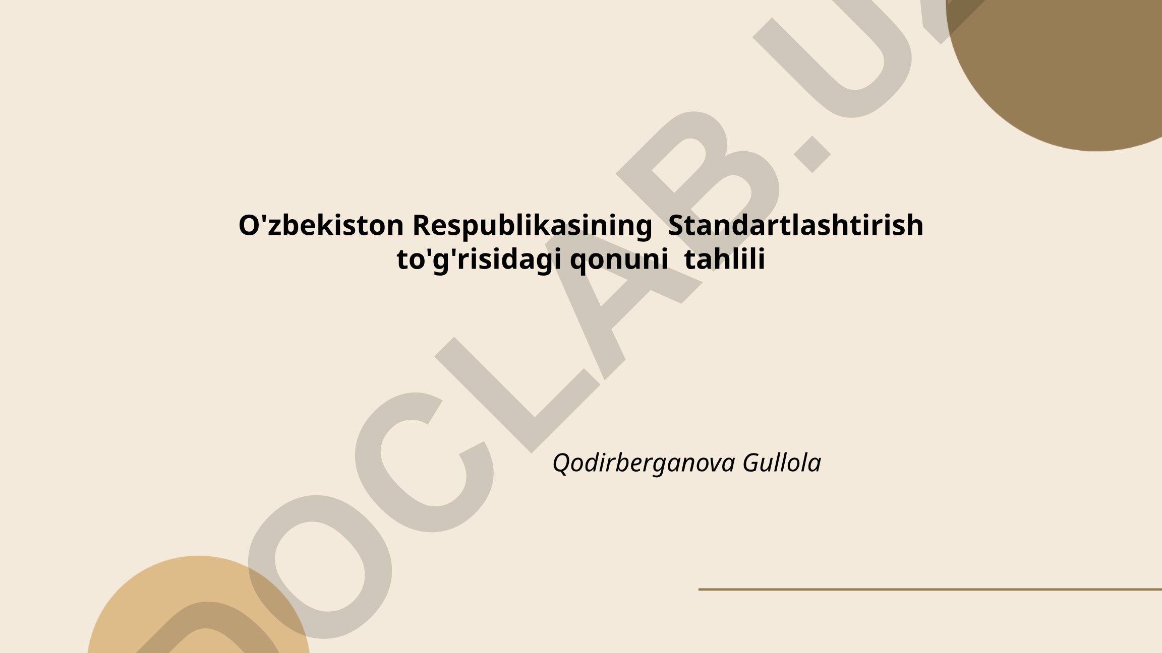 O'zbekiston Respublikasining Standartlashtirish to'g'risidagi qonuni tahlili