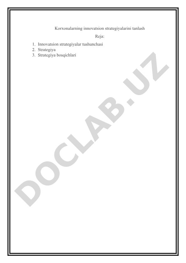 Korxonalarning innovatsion strategiyalarini tanlash