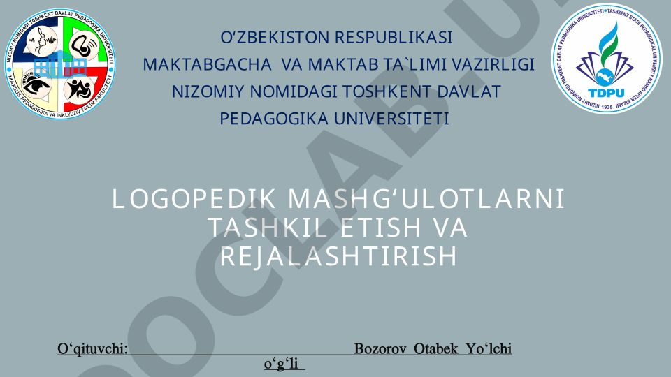 Logopedik mashg‘ulotlarni tashkil etish va rejalashtirish