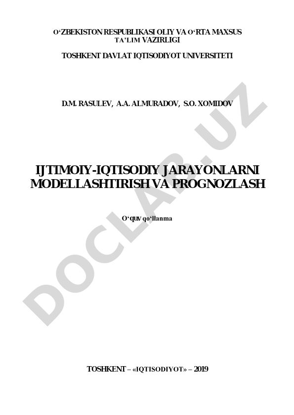 Ijtimoiy-iqtisodiy jarayonlarni modellashtirish va prognozlash