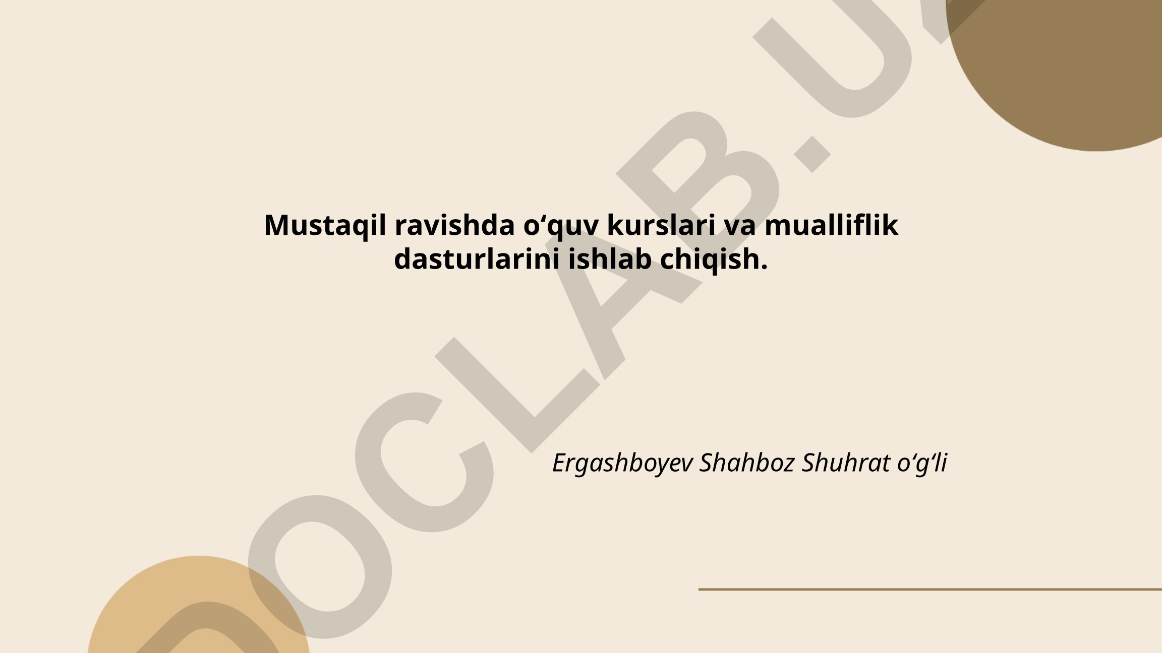 Mustaqil o'quv kurslari va mualliflik dasturlarini ishlab chiqish