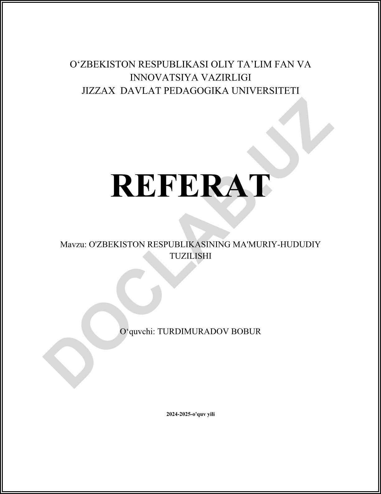 O'zbekiston Respublikasining ma'muriy-hududiy tuzilishi